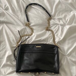 Rebecca Minkoff Black Leather Crossbody Bag with Gold Chain